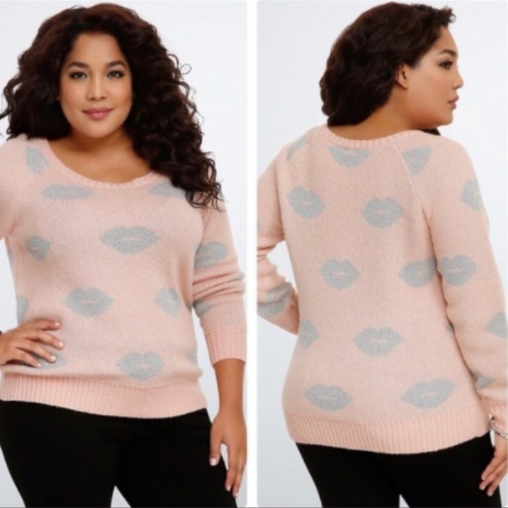 Torrid pink lip print sweater